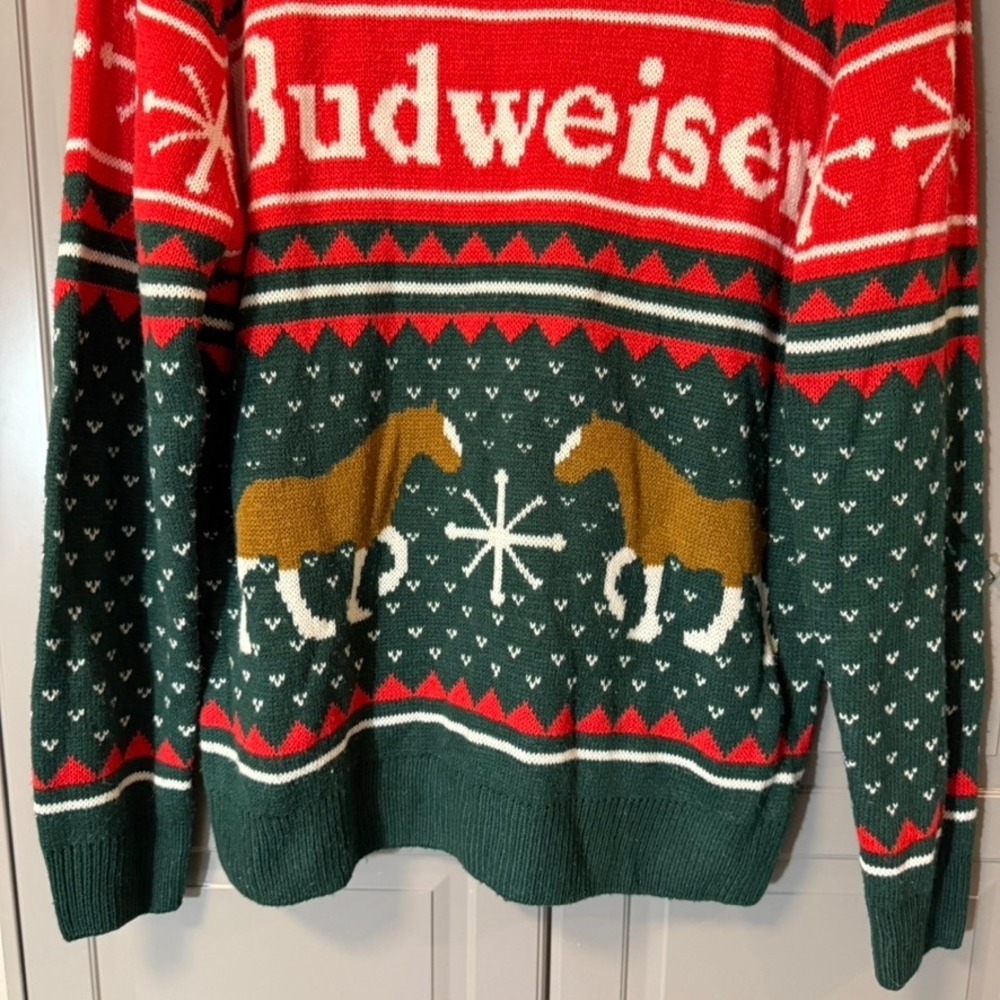 Budweiser Mens Holiday Fair Isle Clydesdale Sweater, Red Green,L - Picture 5 of 12